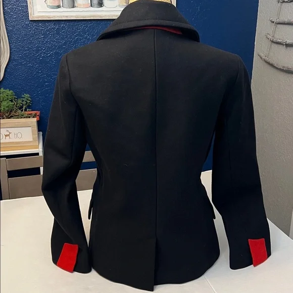 NILI LOTAN RED CUFF VIRGIN WOOL SHORT PEACOAT BLACK SIZE 6 - Picture 5 of 16